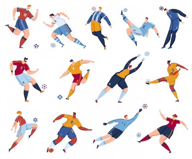 Football soccer player vector illustration set.