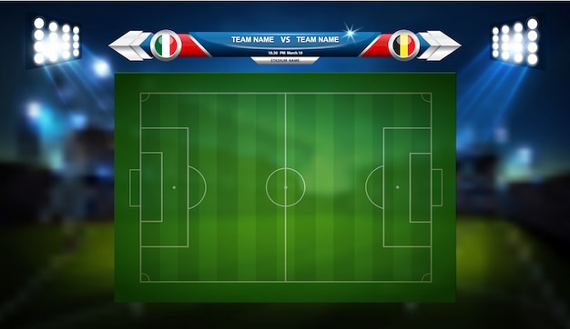 Campo da gioco di calcio o di calcio con l'insieme degli elementi infographic. gioco di sport. coppa dello sport. illustrazione.