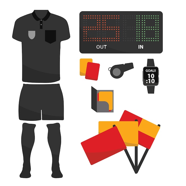 Vector football soccer referee item equipment collection