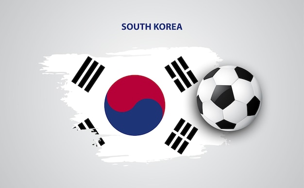 Football or soccer on South Korea flag, background from paint brushes flag, vector illustration