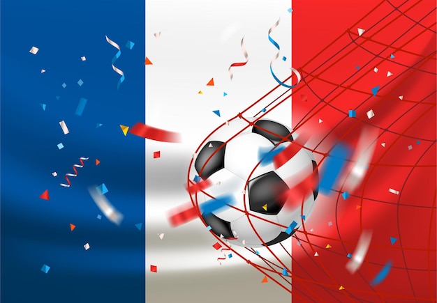 ボールとフランス国旗のあるサッカースタジアム。ビバラフランス