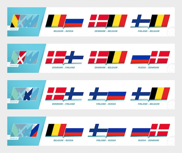 Игры футбольной команды в группе B европейского футбольного турнира 2020-21. Спортивный векторный символ установлен.