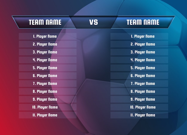 Vector football team scoreboard and global stats soccer broadcast graphic.