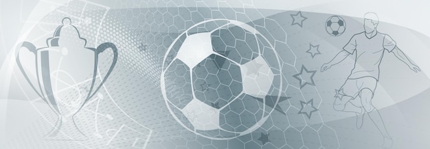 벡터 축구 테마 배경은 회색으로 추상적인 meshes와 축구 선수 컵과 공과 같은 스포츠 상징으로 점이 있습니다.