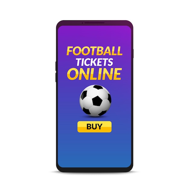 Football ticket online booking. Soccer online mobile ticket buy on smartphone.