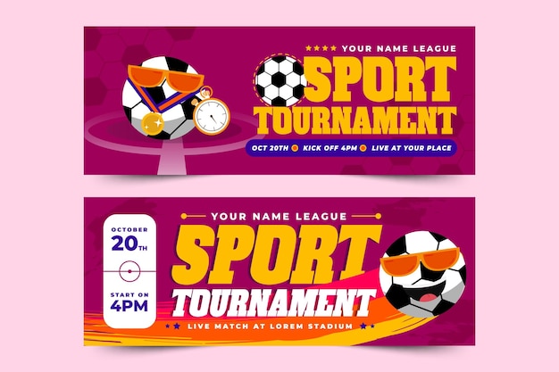 football tournament sport event banner design template field and ball feel design with cool look
