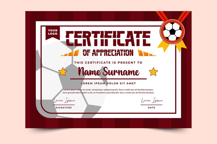 Football tournament sport event certificate design template easy to customize simple and elegant design