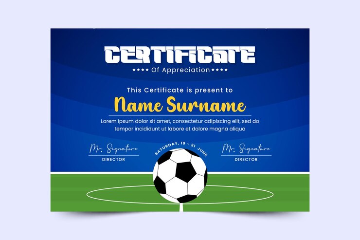 Football tournament sport event certificate design template easy to customize