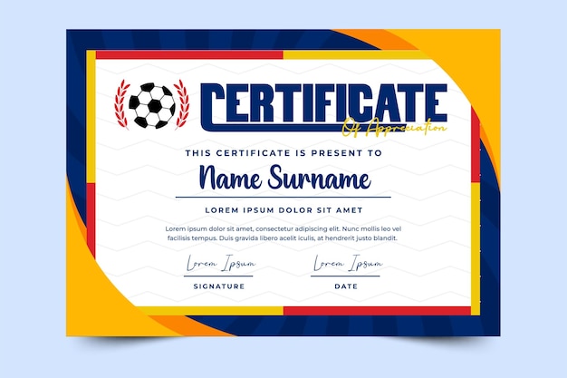 Vector football tournament sport event certificate design template simple and elegant design