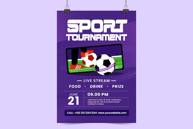 Football tournament sport event flyer or poster design template easy to customize