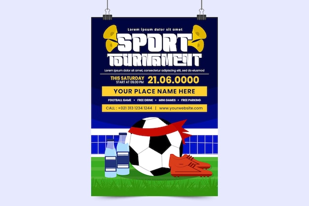 Football tournament sport event flyer or poster design template easy to customize