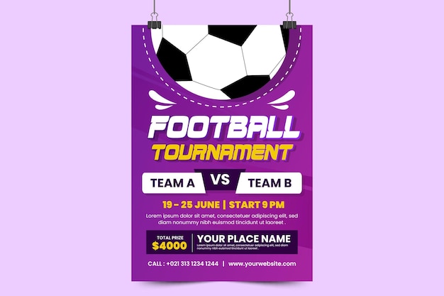 Football tournament sport event poster or flyer design template easy to customize simple and elegant design