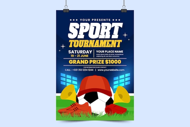 Football tournament sport event poster or flyer design template simple and elegant design