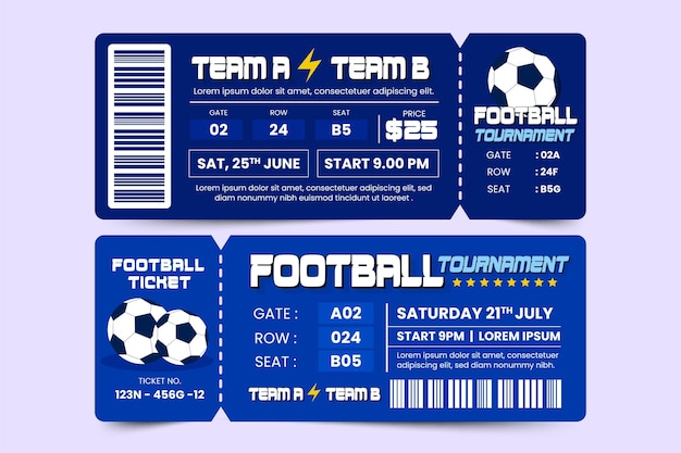 Football tournament sport event ticket design template easy to customize simple and elegant design