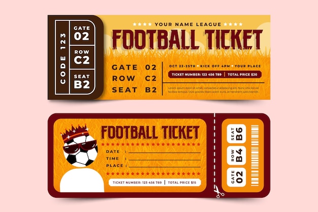 Вектор Шаблон оформления билетов на спортивные мероприятия футбольного турнира простой и элегантный дизайн