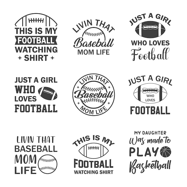 Vector football tshirt design collection basketball svg bundle ball quotes svg