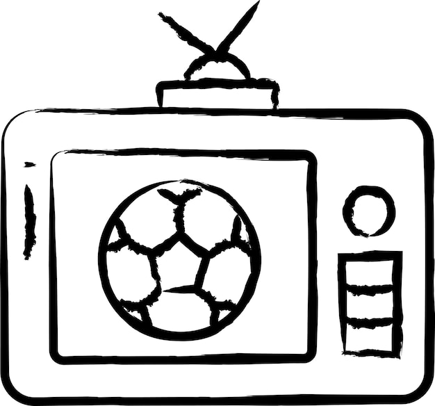 Vector football in tv hand drawn vector illustration