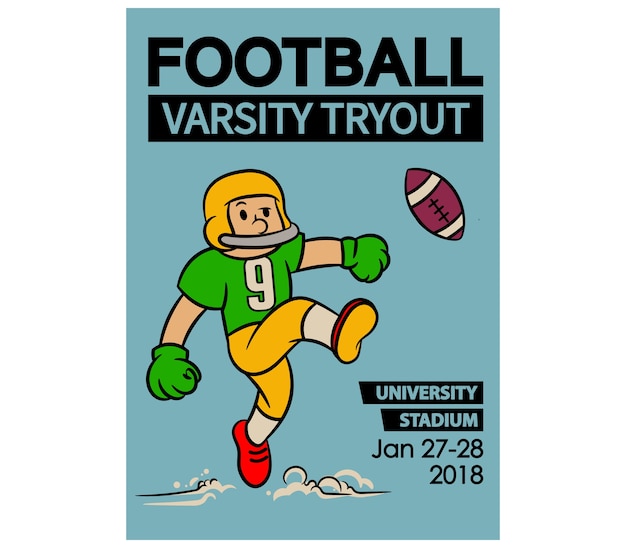 Футбол Varsity Tryout Cartoon Vintage Poster