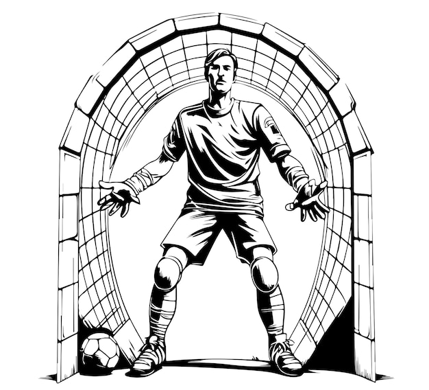 Football vector illustration football goalkeeper standing to stop penalty stroke soccer goalkeeper