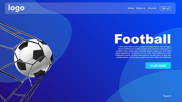 Вектор Футбольный векторный шаблон веб-сайта дизайн целевой страницы для веб-сайта и разработки футбольного мяча