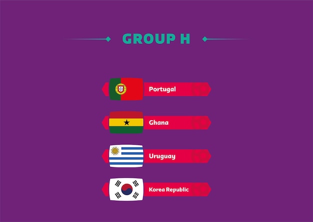 Vector football world cup, qatar 2022. list of countries in group h with flags. world cup.