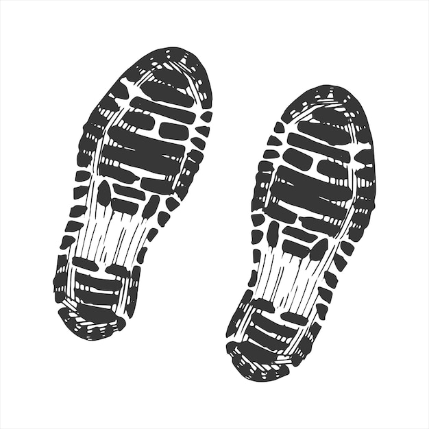 Footprint of boot shoe vector icon sketch isolated