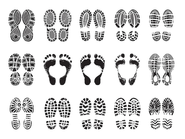 Vector footprint texture. silhouettes of sneakers for human male and female shoes  printing pictures