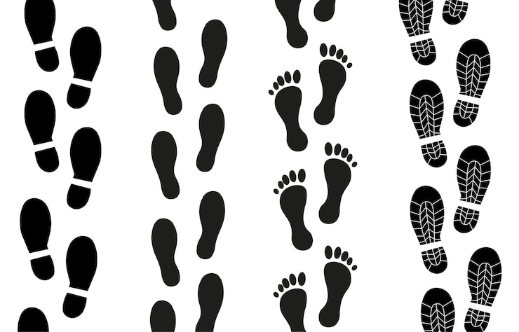 Vector footprints shoe set コレクション 人間の足のシルエットのパターンと靴のプリントデザイン要素
