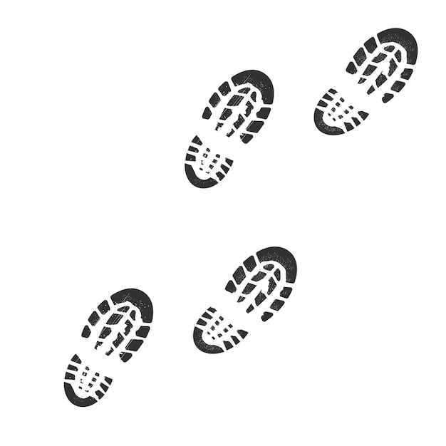 Vector footstep black silhouette bootprint isolated on white background grunge track symbol