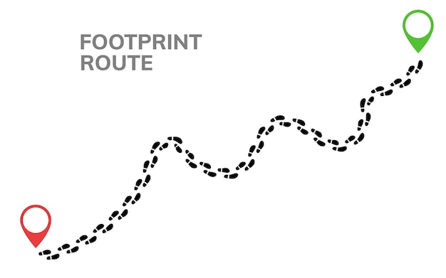 Vector footsteps footprint trekking route follow foot steps track human trail walker path print