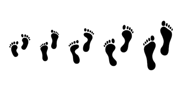 Vector footsteps icon. shoes footsteps. footprints vector different footprint set. human steps, baby child and grown man footsteps, people step symbols.