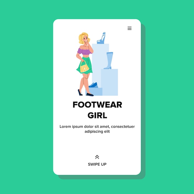 Footwear girl fashion. shoe foot. style lady shoping character web flat cartoon illustration