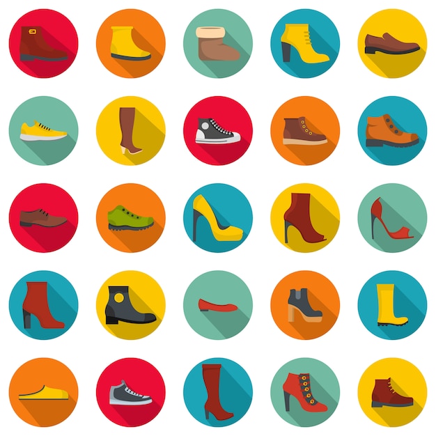 Footwear shoes icon set, flat style