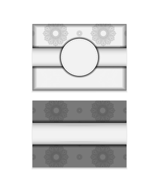 당신을 위해 검은색 만다라 패턴이 있는 흰색의 인쇄 가능한 디자인 엽서 템플릿. 텍스트와 장식품을 위한 장소가 있는 초대장을 준비합니다.