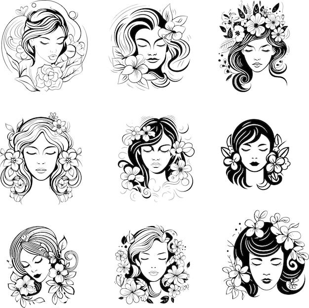 Vector foral woman flower woman silhouette hand drawn vector illustration