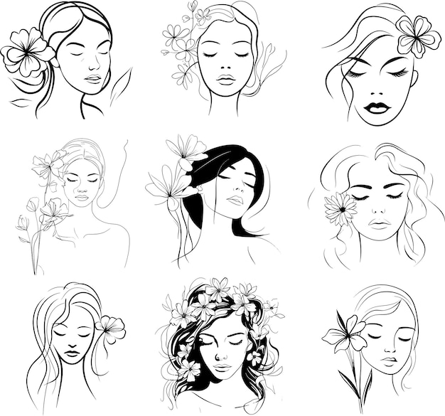 Vector foral woman flower woman silhouette hand drawn vector illustration