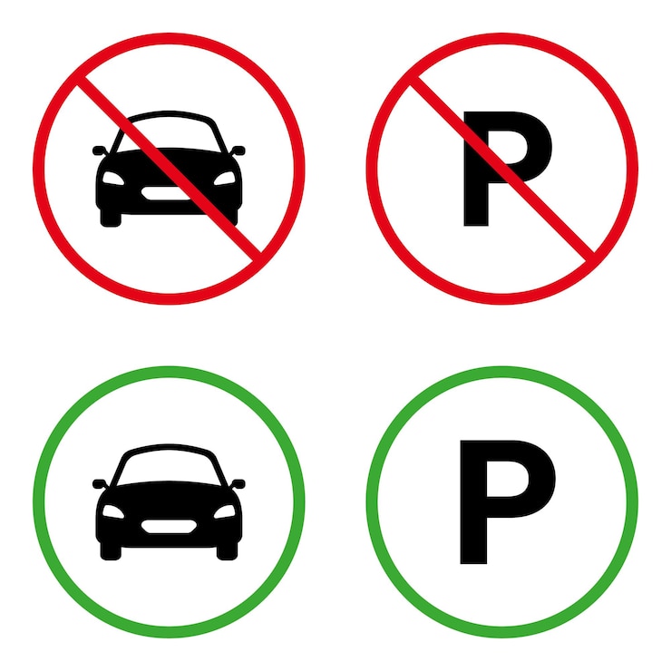 Vector forbid parking car silhouette icon park vehicle transport allowed road green sign car prohibited