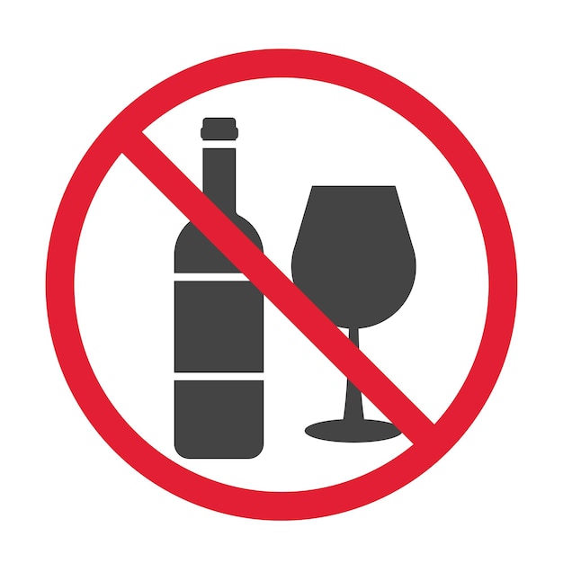 Запрещено употребление алкоголя Пиктограмма Употребление алкоголя Символ красного стоп-круга Не разрешено употребление алкоголя
