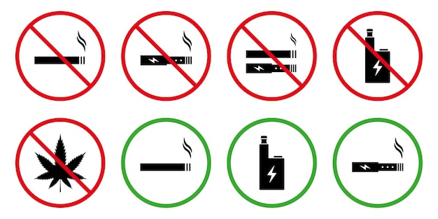 금지 된 연기 영역 기호 설정 금지 영역 연기 대마초 마약 Vaping 전자 담배 아이콘