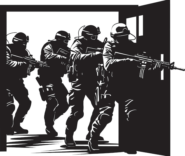 Vettore accesso forzato black vector door kick emblem intrusione strategica swat door kick logo