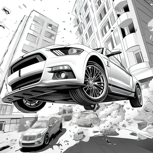 Vector ford mustang shelby gt500 falling from a high rise