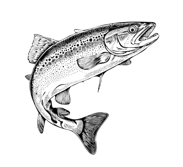 Forel vissen in de hand getekende beroertes. Vectorillustratie.