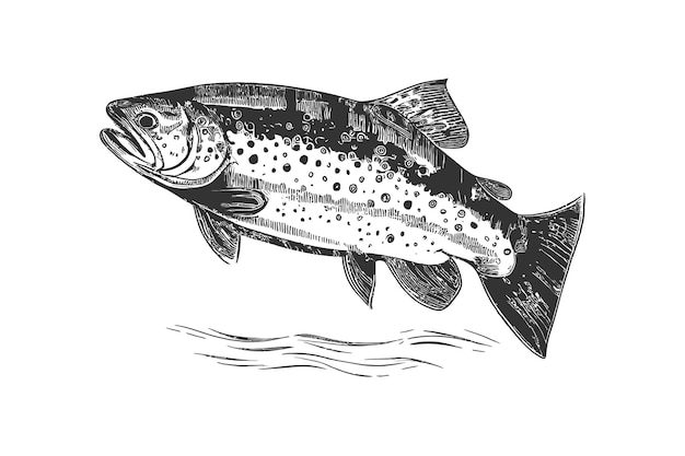 Forel vissen in de hand getrokken lijnen Vector illustratie desing