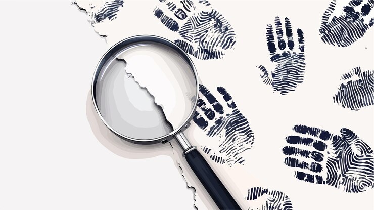Vector forensic analysis magnifying glass fingerprints on paper sheet