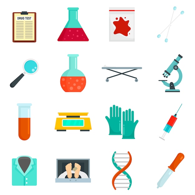 Forensic laboratory icons set