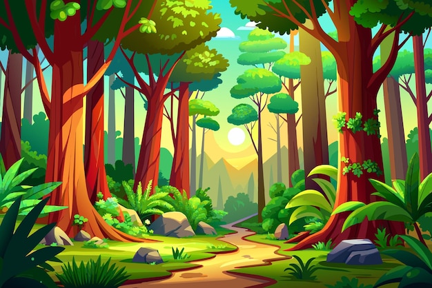 Vector fores nature threes woodland rove wood copse coppice taiga beautiful cartoon vector