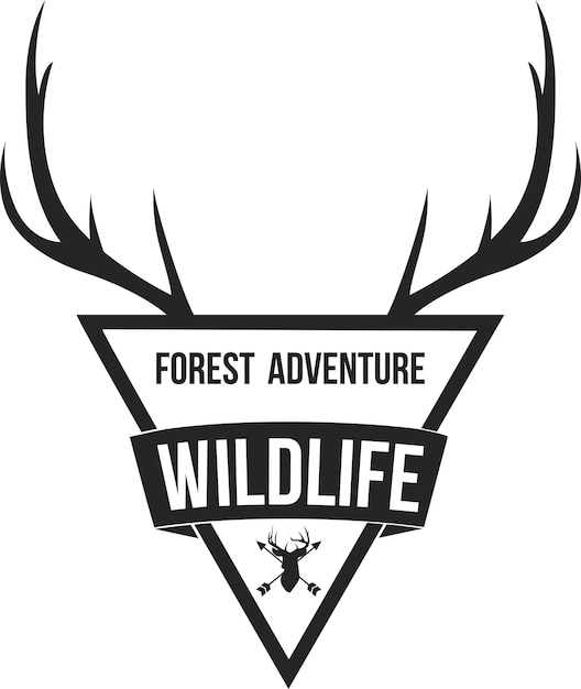 Vector forest adventure with antlers badge logo design template