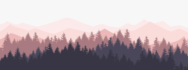 Лес и горы рассвет или закат в горах