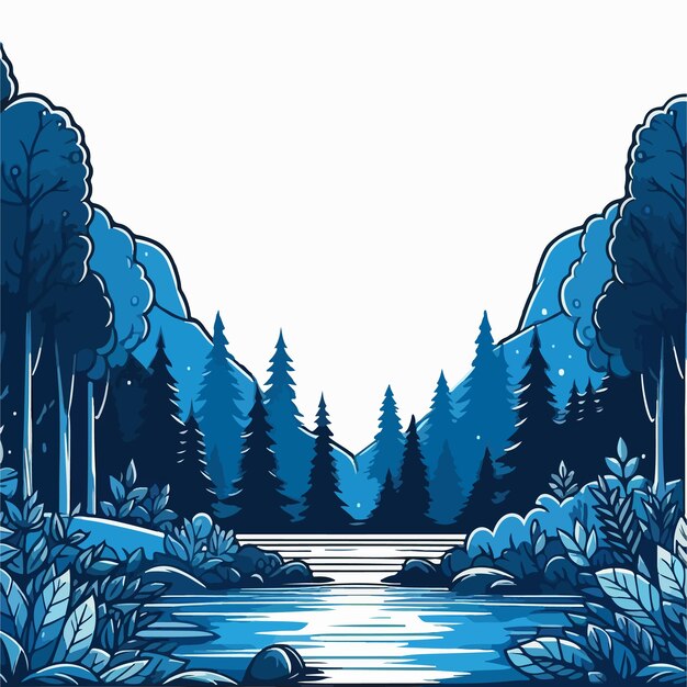 Вектор Иллюстрация лесного и речного ландшафта