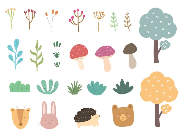 forest animal and floral tree collection 